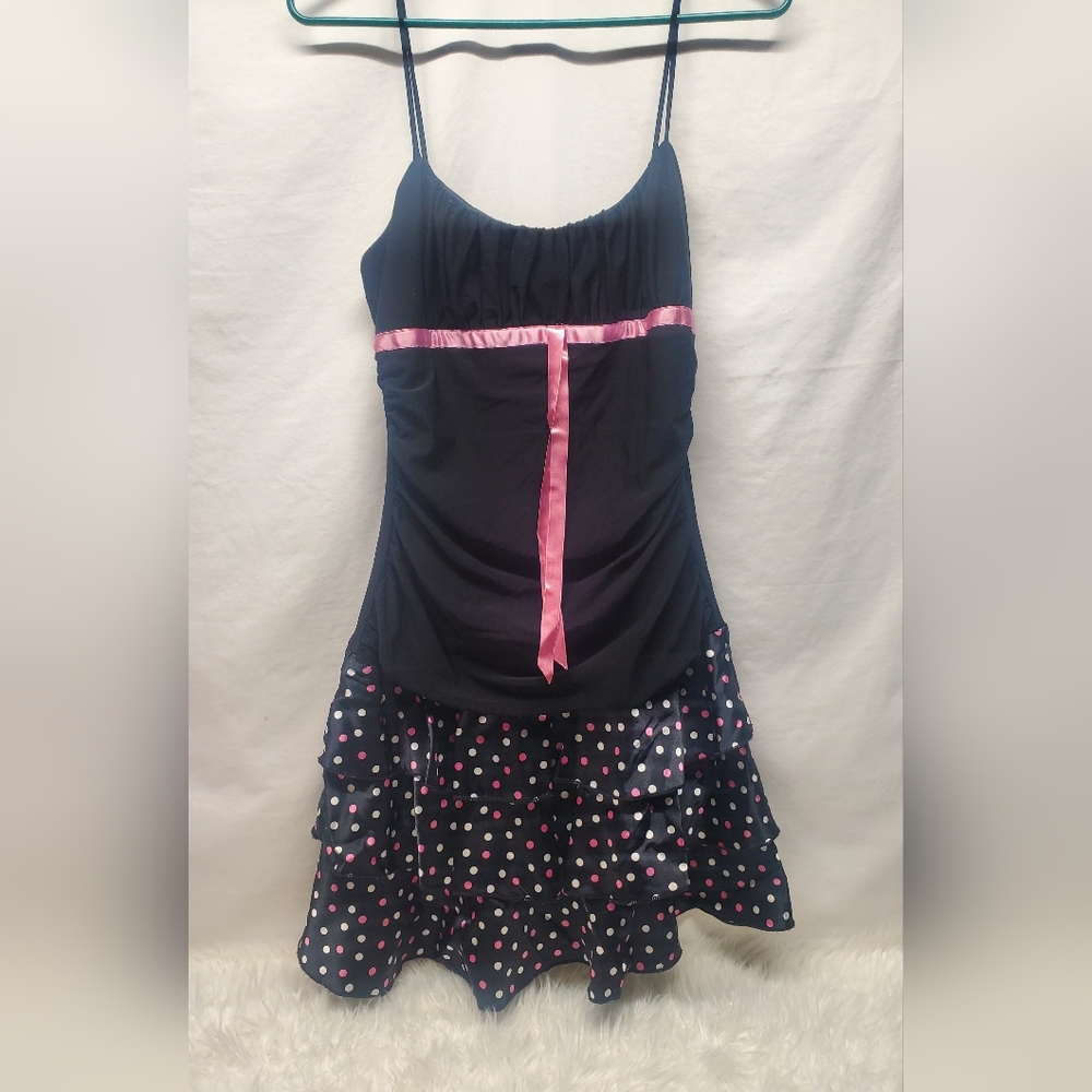 Y2k 2000s Black and Pink Polka Dot Dress